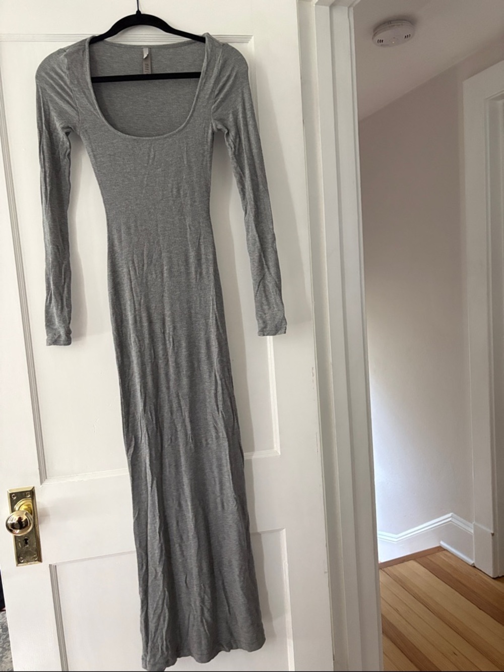 SKIMS Grey Scoop-Neck Long Sleeve Maxi Dress
